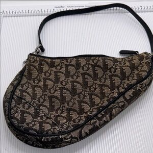 Christian Dior Brown Vintage Saddle Bag Canvas Shoulder Bag